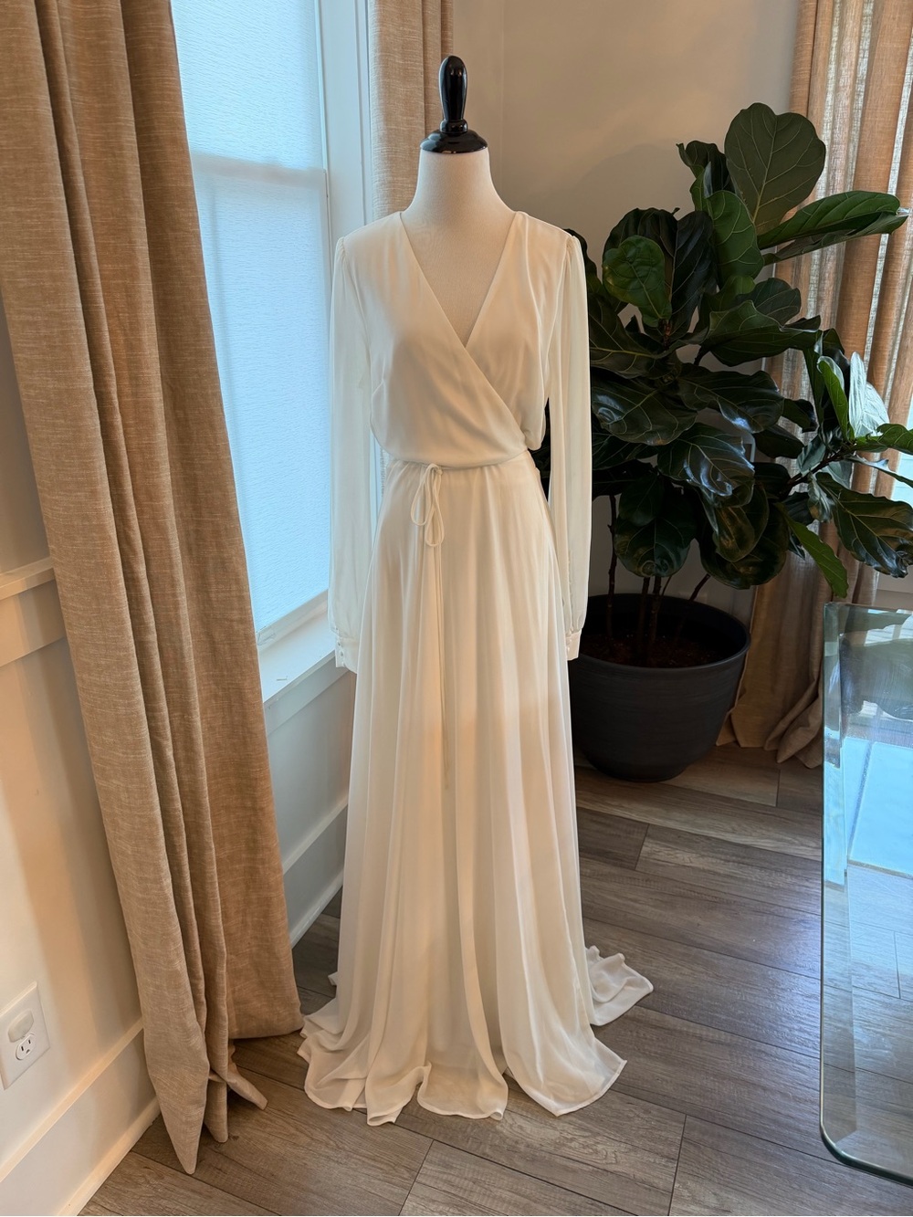 Lulu's white Long-Sleeve Chiffon Wrap Maxi Dress